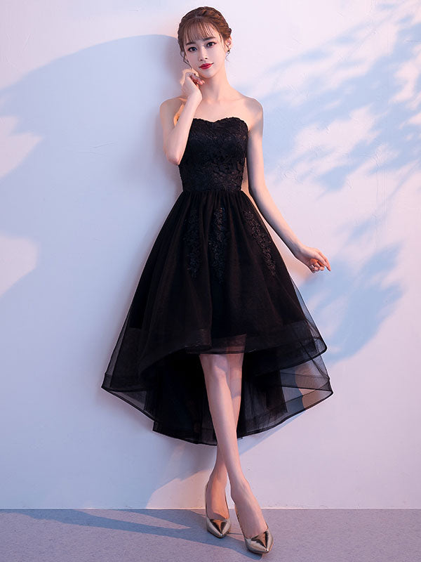 Strapless Black Lace High-low Cocktail Dress
