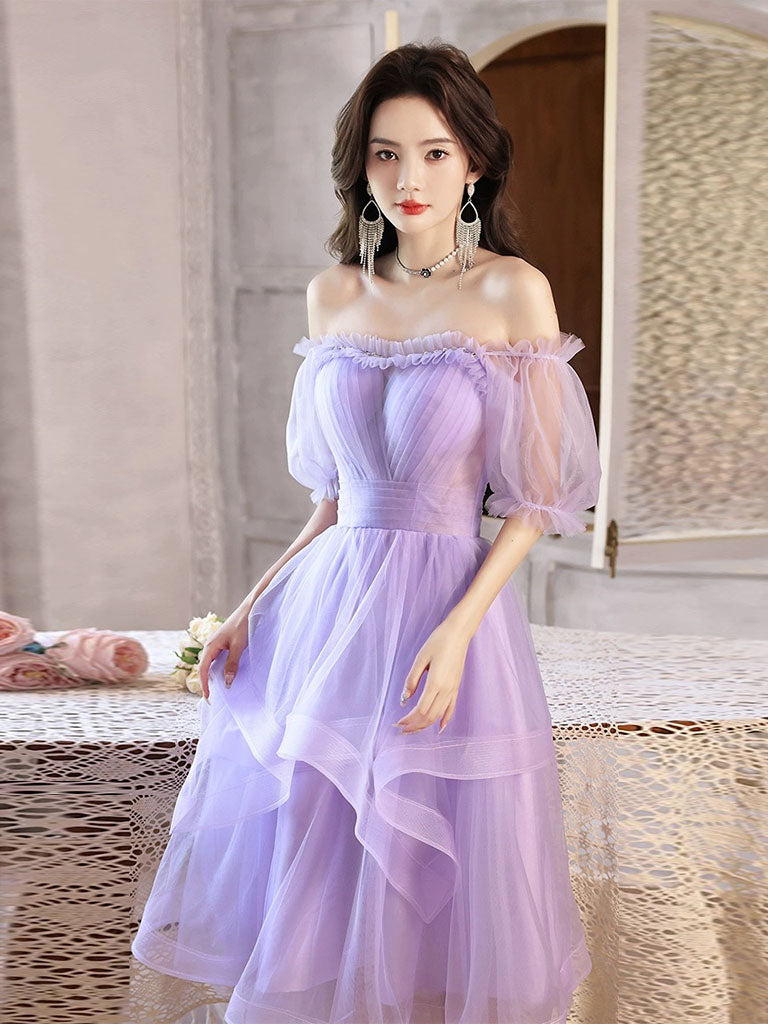 Purple Tulle Short Prom Dress,formal Dress Purple Homecoming Dress Sa1990