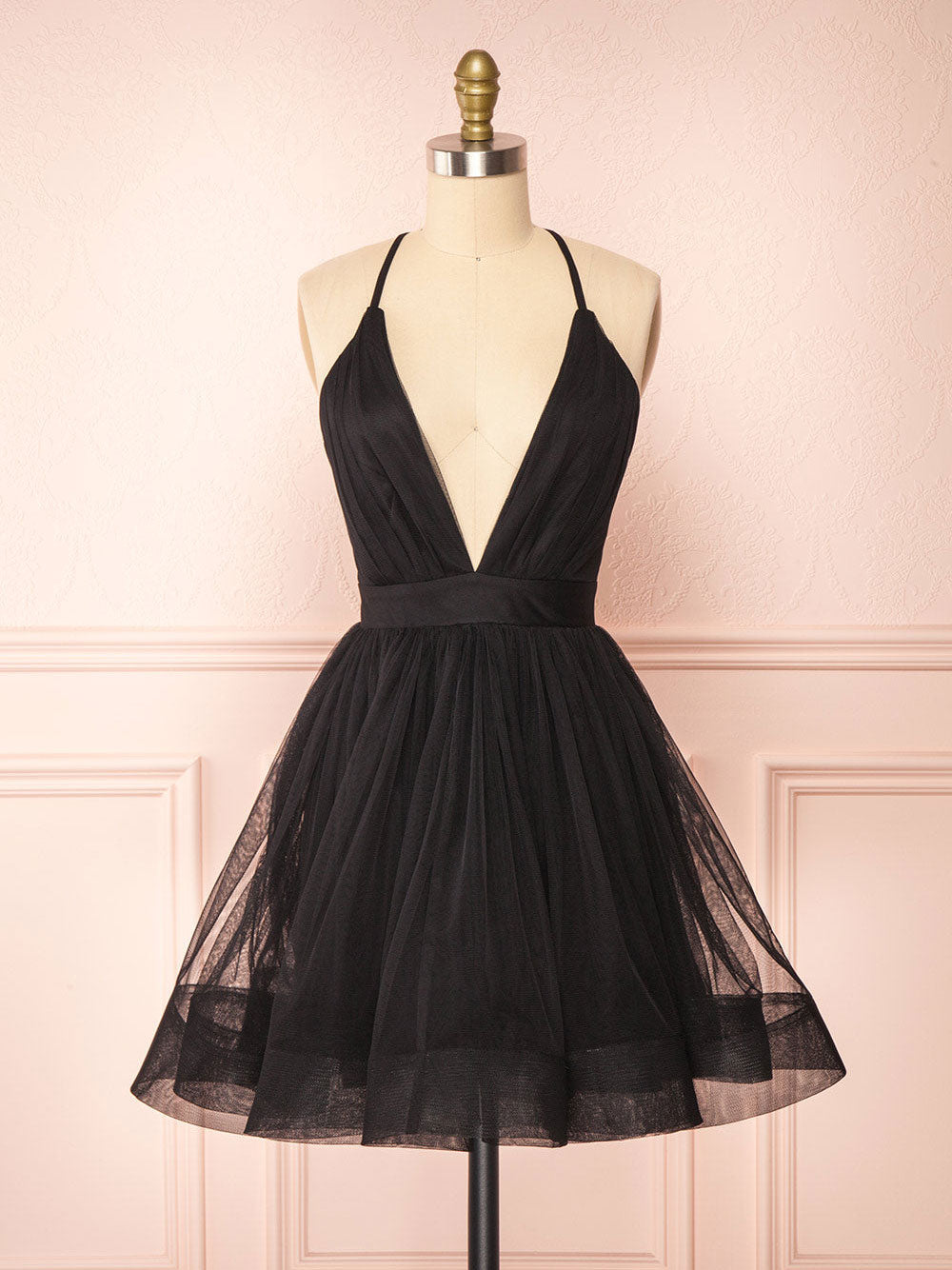 Simple V Neck Black Short Prom Dress Black Formal Dress Homecoming Dress Sa2000