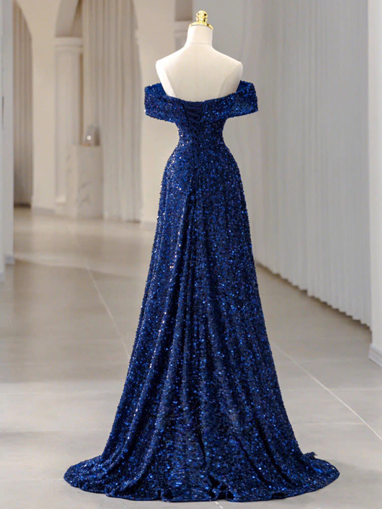 green emerald velvet dress Sheath Sequin Side Slit V-Neck Open V-Back Long Evening Dress M / Royal main image 1