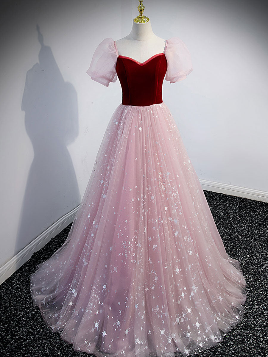Pink A Line Tulle Long Prom Dress Formal Evening Dress Sa2041