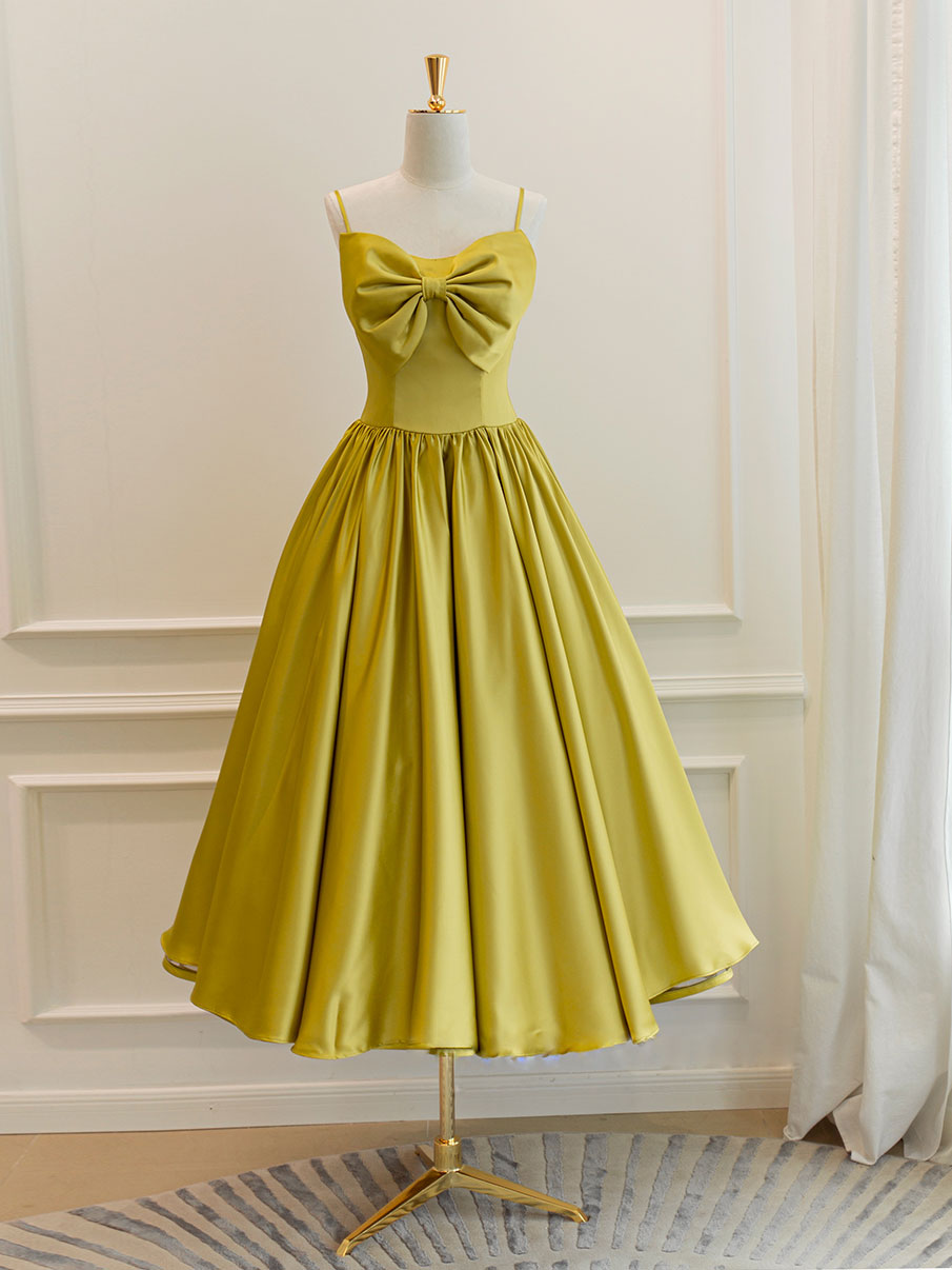 Yellow Satin Short Prom Dress Formal Bridesmaid Dress Sa2050