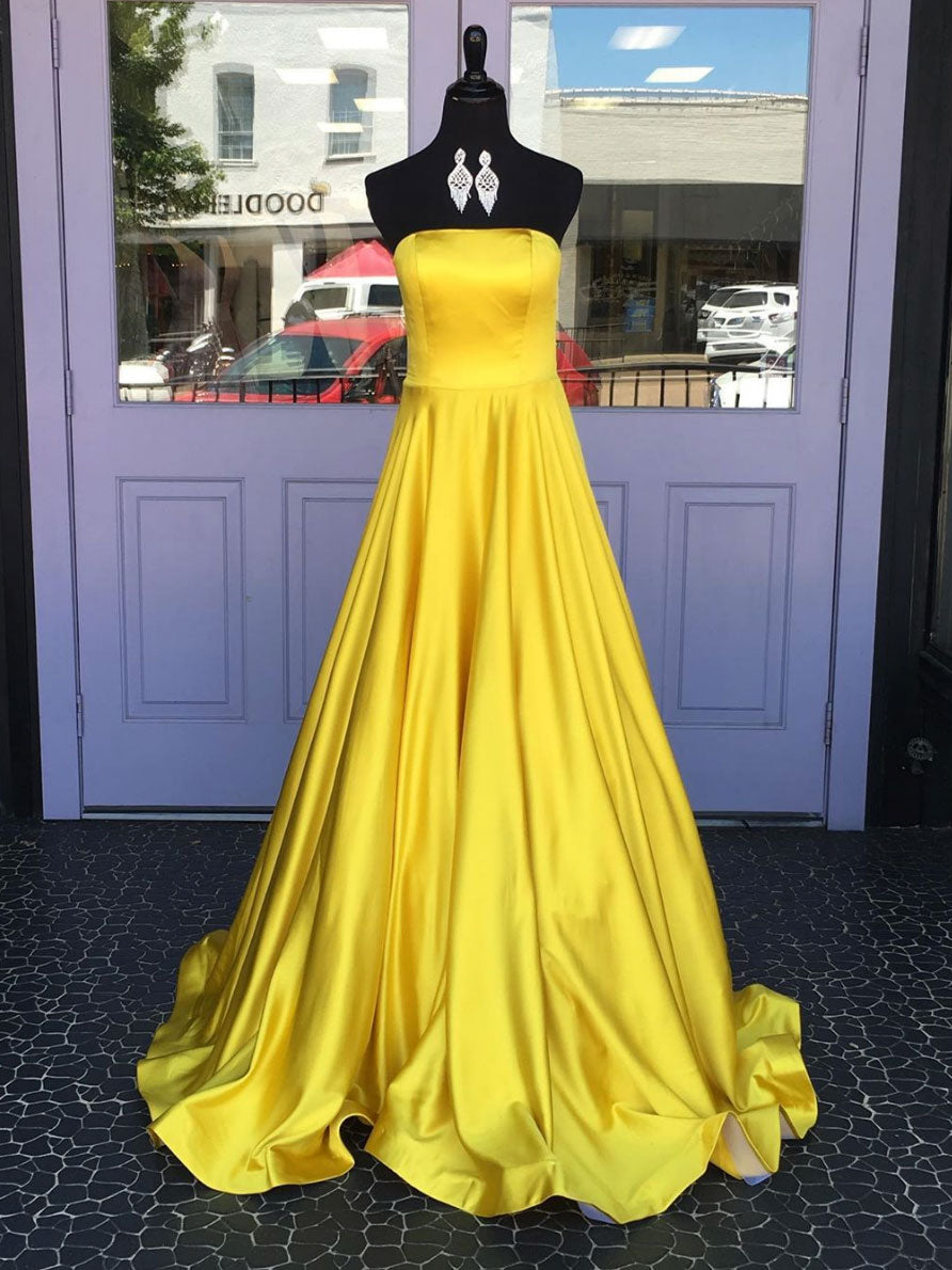 Yellow Satin Long Prom Dress, Yellow Evening Dress Sa2068