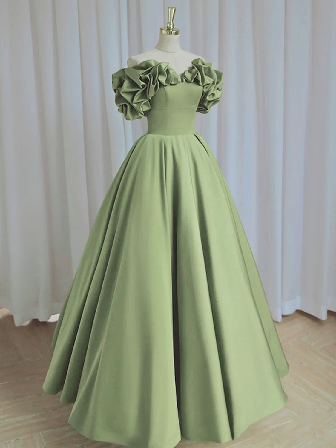 A-line Satin Green Long Prom Dress Formal Evening Dress Sa2072