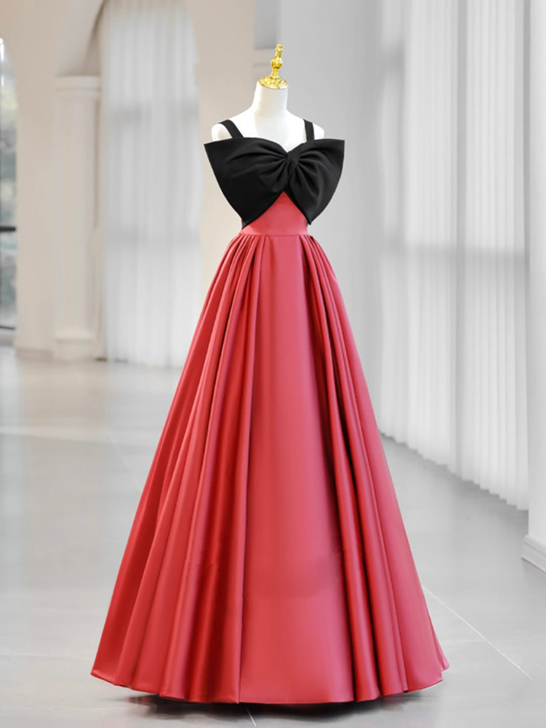 A-line Watermelon Red Satin Long Prom Dress Long Formal Dress Sa2081