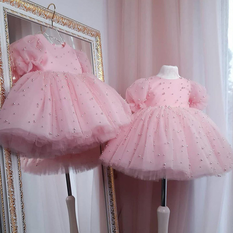 Pink Flower Girl Dress Beading Kids Dress Fk114