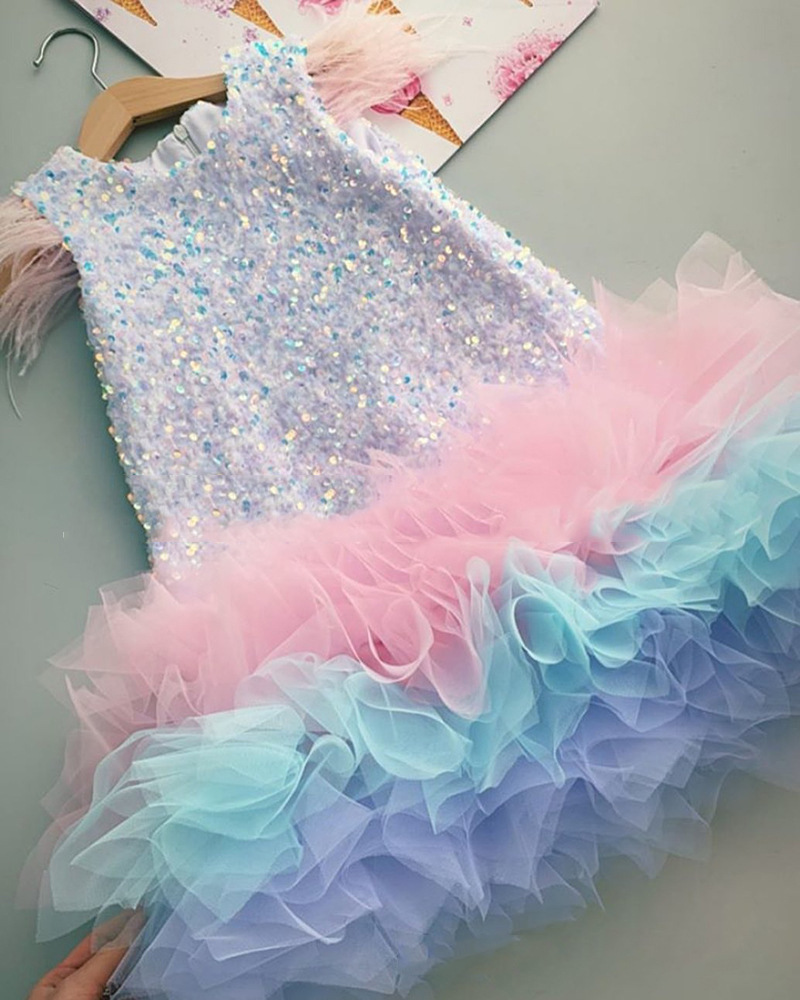 Sequined Dress, Girl's Catwalk Dress, Birthday Princess Dress, Baby Girl's First Birthday Dress Fk121