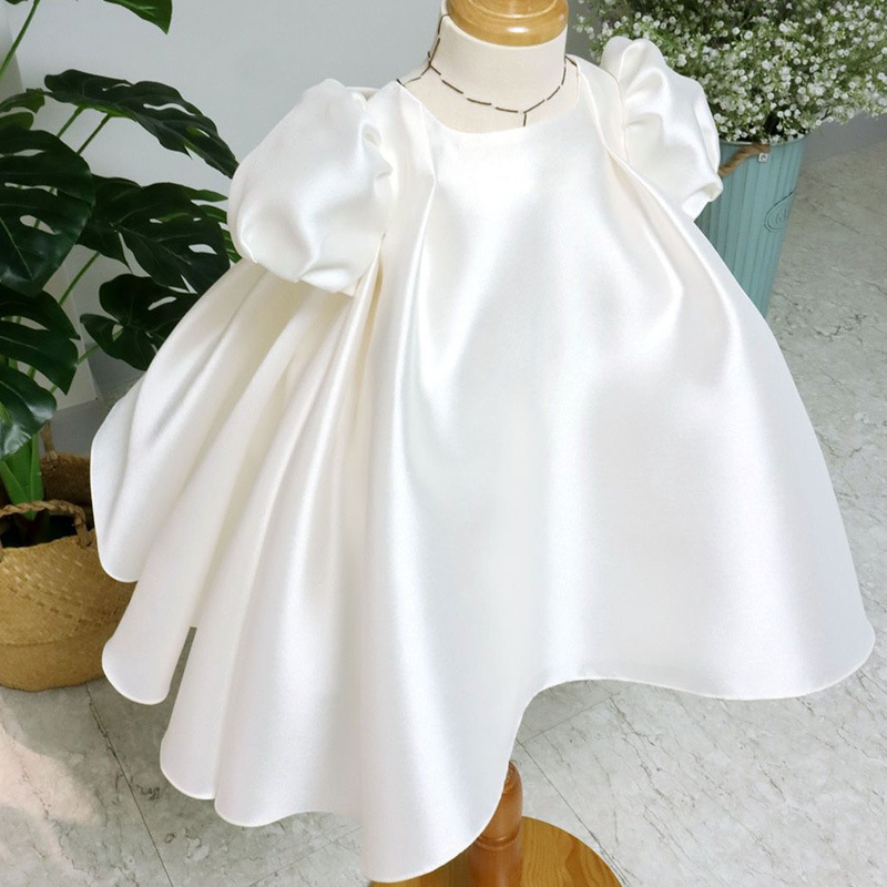 Children Dress Children's Simple Dress Girls Puff Sleeve Princess Dress Baby One Year Old Puff Dress White Fk125