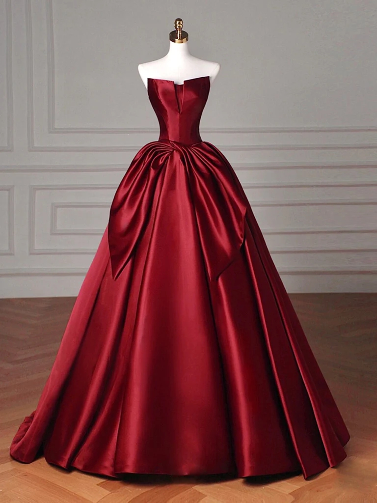 Wine Red Strapless Prom Dress Full Length Evening Dress Formal Dress Sa2119