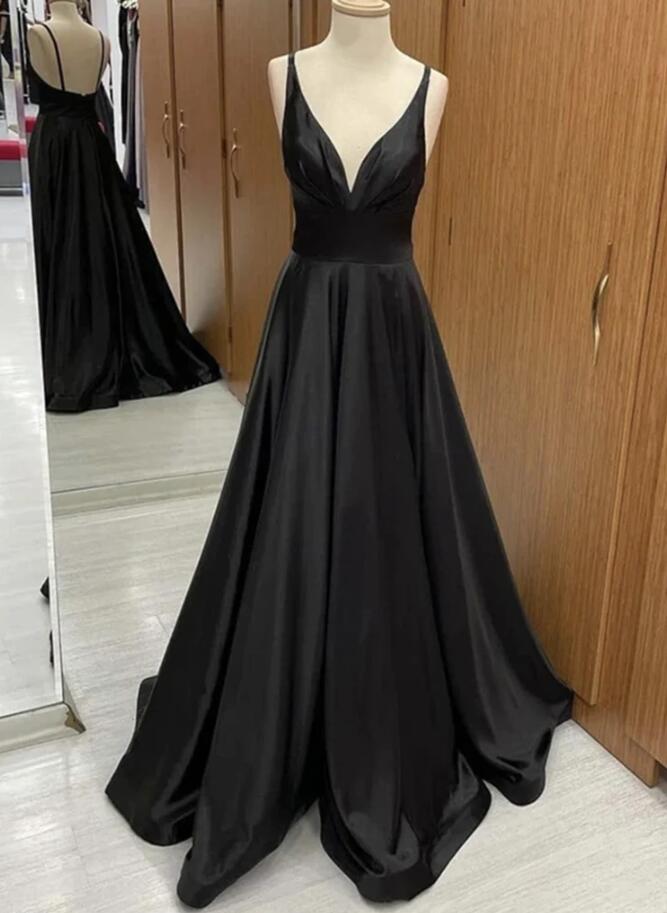 Black V Neck Prom Dress Full Length Evening Dress Formal Dress Sa2121