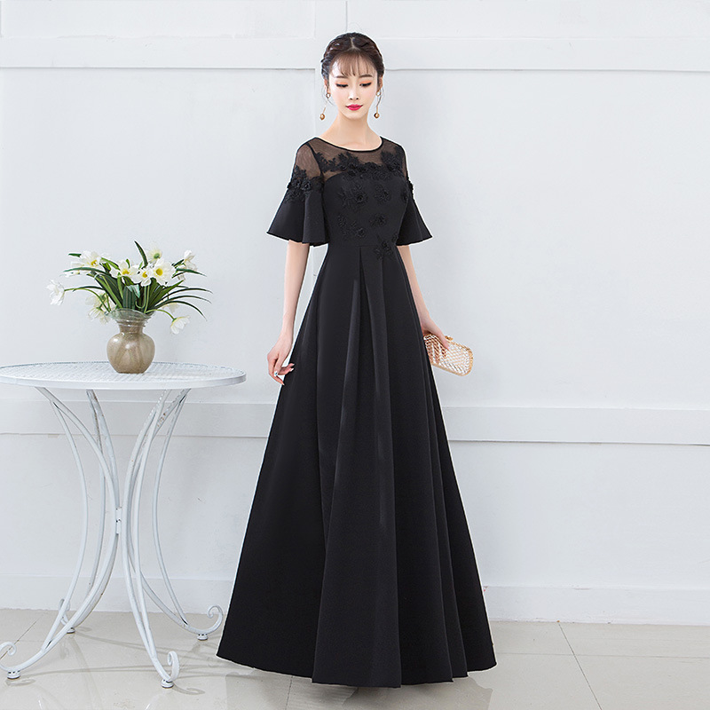 Black Half Sleeve Prom Dress Evening Dress Formal Skirt Sa2130