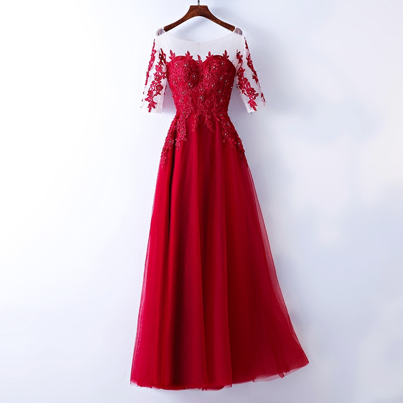 Red Half Sleeve Prom Evening Dress Formal Skirt Sa2135