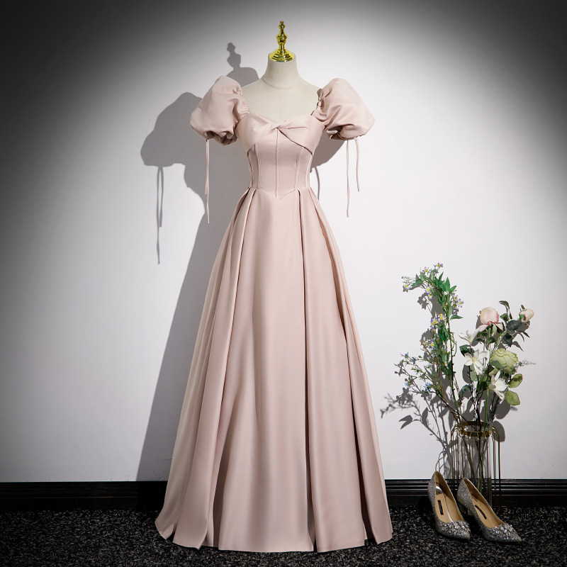 Vintage Puff Sleeve Long Evening Gown Dress E