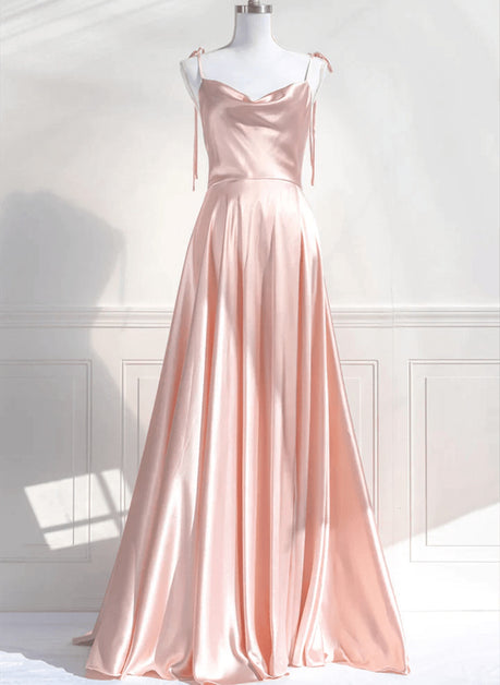 Pink Satin Straps Low Back Long Evening Dress Formal Prom Dres Sa2152