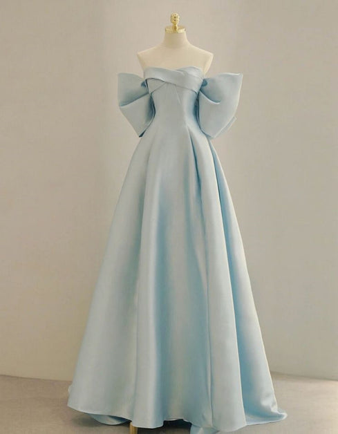 Light Blue Satin A-line Simple Long Prom Dress Long Formal Dress Sa2180