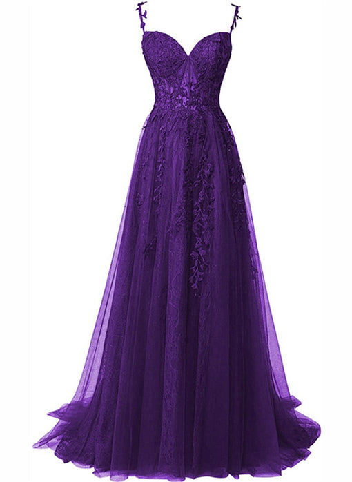Purple Sweetheart Straps Long Tulle Party Dress Formal Long Evening Dress Sa2181