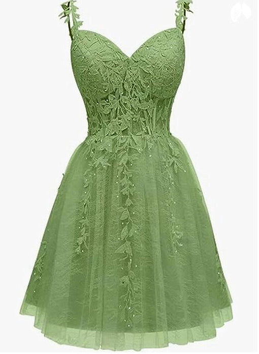 Green Sweetheart Beaded Straps Party Dress Formal Tulle Homecoming Dress Sa2210