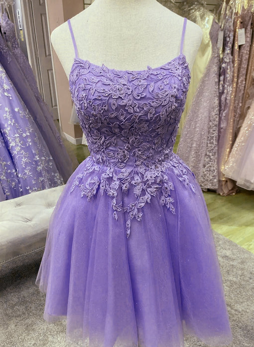 Purple Tulle With Lace Short Straps Homecoming Dress Formal Prom Dress Sa2211