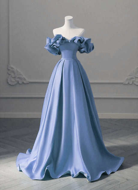 A-line Blue Satin Off Shoulder Long Evening Dress Formal Dress Party Dress Sa2217