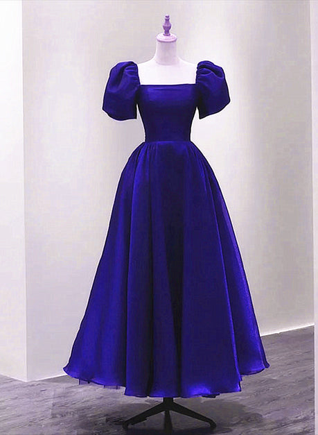 Royal Blue Satin Short Sleeves Wedding Party Dress Formal Party Dress Prom Dress Sa2236