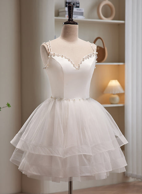open lace back dress Chain Embellished White-Party Dress S / White By Label S4U main image 0