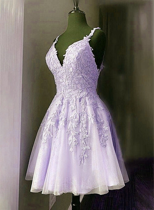 Lavender Tulle Short Straps Party Dress Homecoming Dress Formal Short Prom Dress Sa2276
