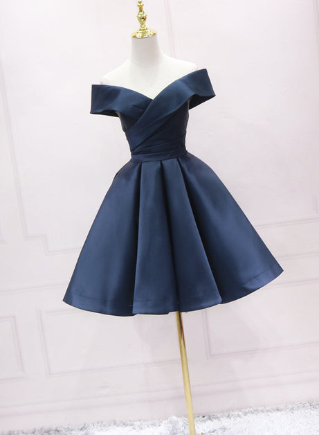 Navy Blue Off-shoulder Party Dress For Women