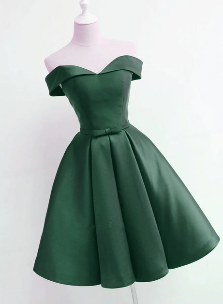 Off-shoulder Green Satin Cocktail Party Dress on Luulla