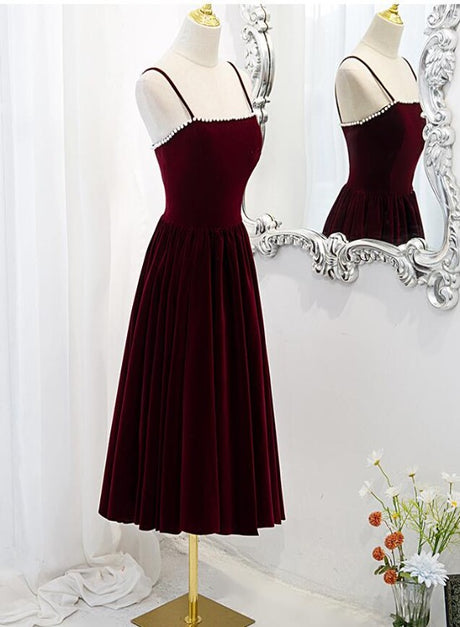 Wine Red Velvet Short Simple Wedding Party Dress Formal Homecoming Dresses Sa2293