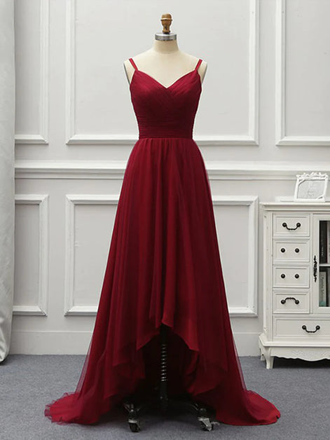 Wine Red High Low Sweetheart Simple Tulle Prom Dress Formal High Low Homecoming Dress Sa2313