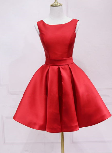 Red Satin Short Simple Backless Party Dress Formal Homecoming Dress Sa2333