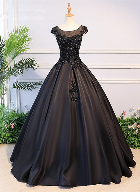 Black Satin Long Party Dress Formal Black Evening Gown Hand Made Sa2394