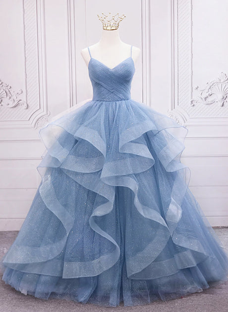 Blue Tulle Layers Long Party Dress Prom Dress Formal Sweet 16 Dresses Sa2398