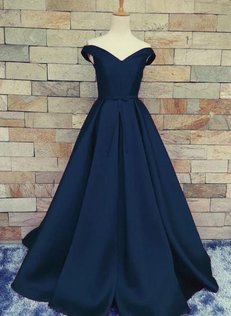 Navy Blue Satin Sweetheart A-line Handmade Formal Dress Long Prom Dress Sa2429