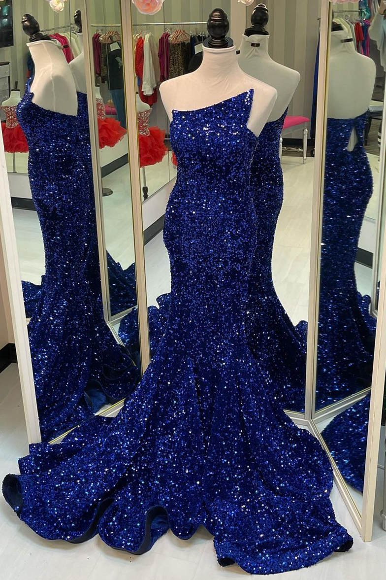 Stunning Midnight Blue Sequin Gown For Women