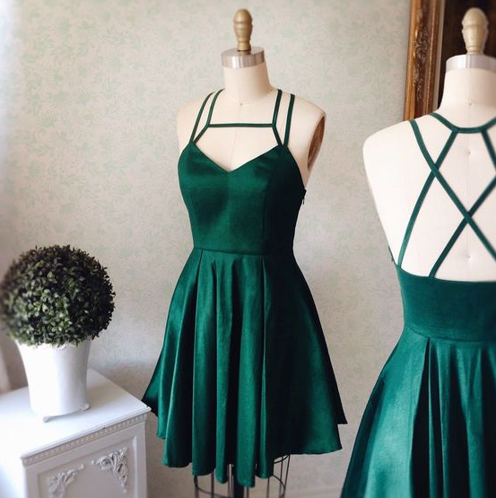 Velvet Green Strappy A-line Dress For Women on Luulla