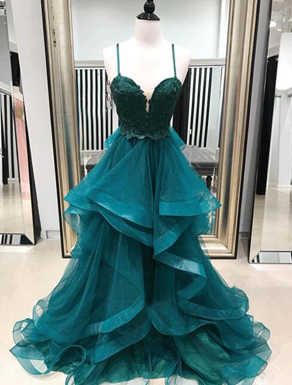 Teal Lace Layered Ball Gown Prom Dress on Luulla