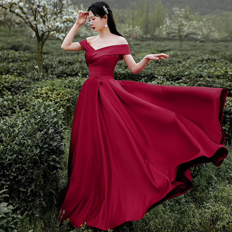 Off shoulder red long gown store