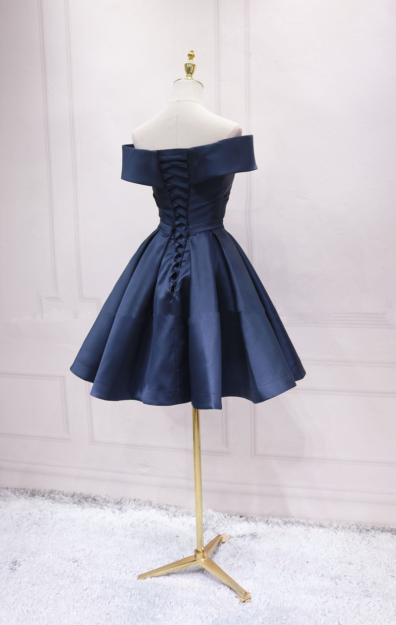 Off-shoulder Navy Blue Cocktail Party Dress