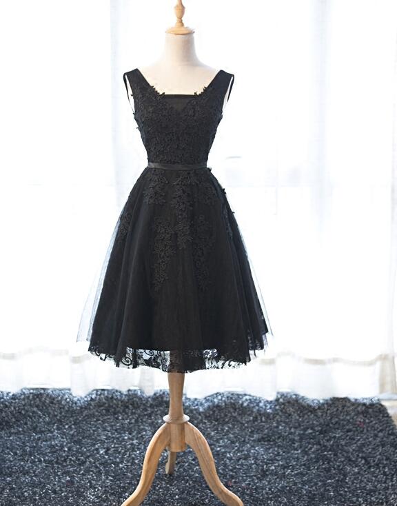 Vintage Black Lace Sleeveless Cocktail Party Dress
