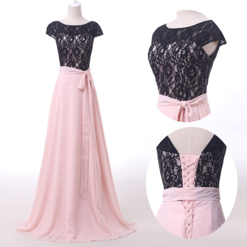 2015 Fashion A Line Cap Shoudler Full Length Prom Dresses Lace Up Lace Applique Evening Dress Bridesmaid Dresses Custom Made