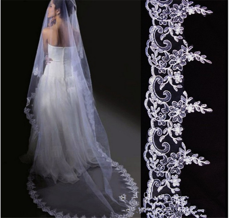 White 2T Knee Length Headdress Bridal Veils Bride Wedding Veil Lace  Flower+Clip