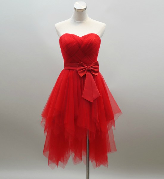 Red Sweetheart Strapless Knee Length Homecoming Dress, Red Prom
