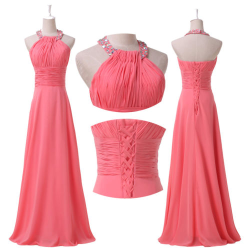 Fashion Full Length Chiffon Beaded Prom Dresses Evening Dress Bridesmaid Dresses Custom Made L185