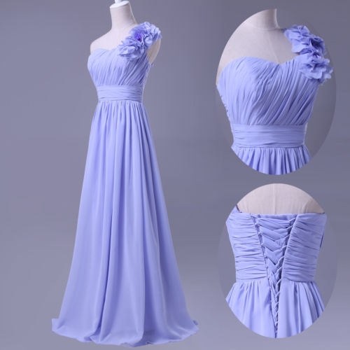 Fashion Full Length Chiffon One Shoulder Prom Dresses Evening Dress Bridesmaid Dresses Custom Made L193