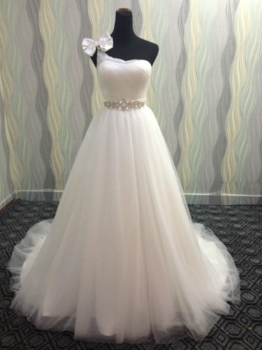 Custom White/ivory One Shoulder Tulle Full Length Wedding Dress Bridal Gown L47