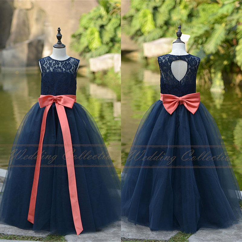 Lace Tulle Flower Girl Dress Applique Neckline Wedding Party Dance Dress W90