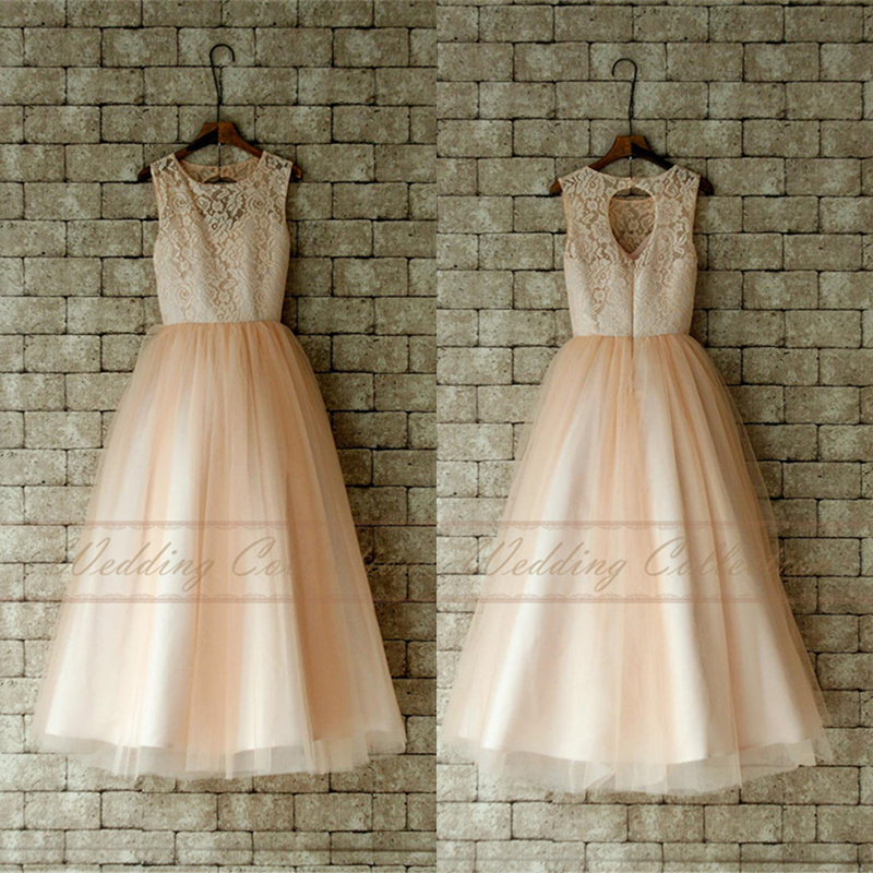 Lace Tulle Flower Girl Dress Applique Neckline Wedding Party Dance Dress W95