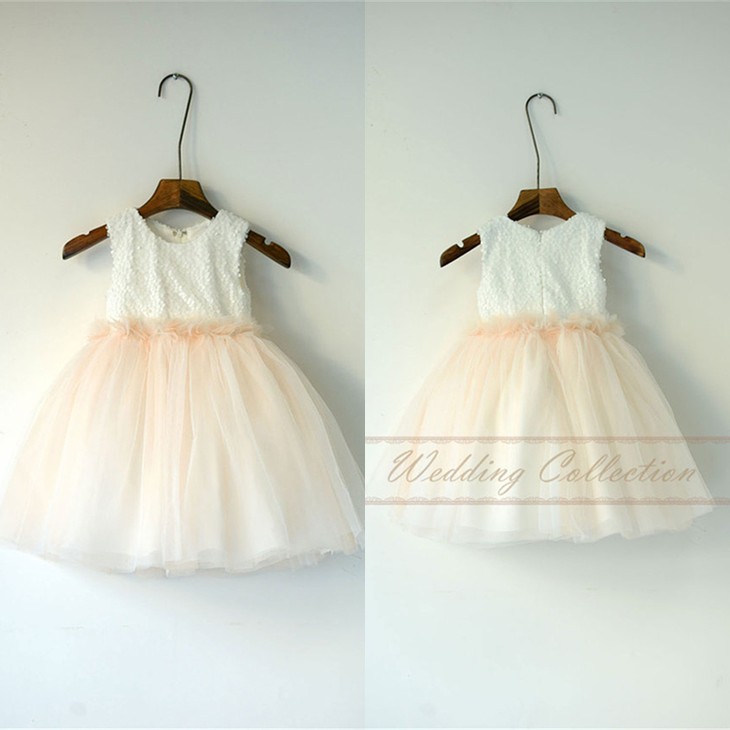 Lace Tulle Flower Girl Dress Applique Neckline Wedding Party Dance Dress W97