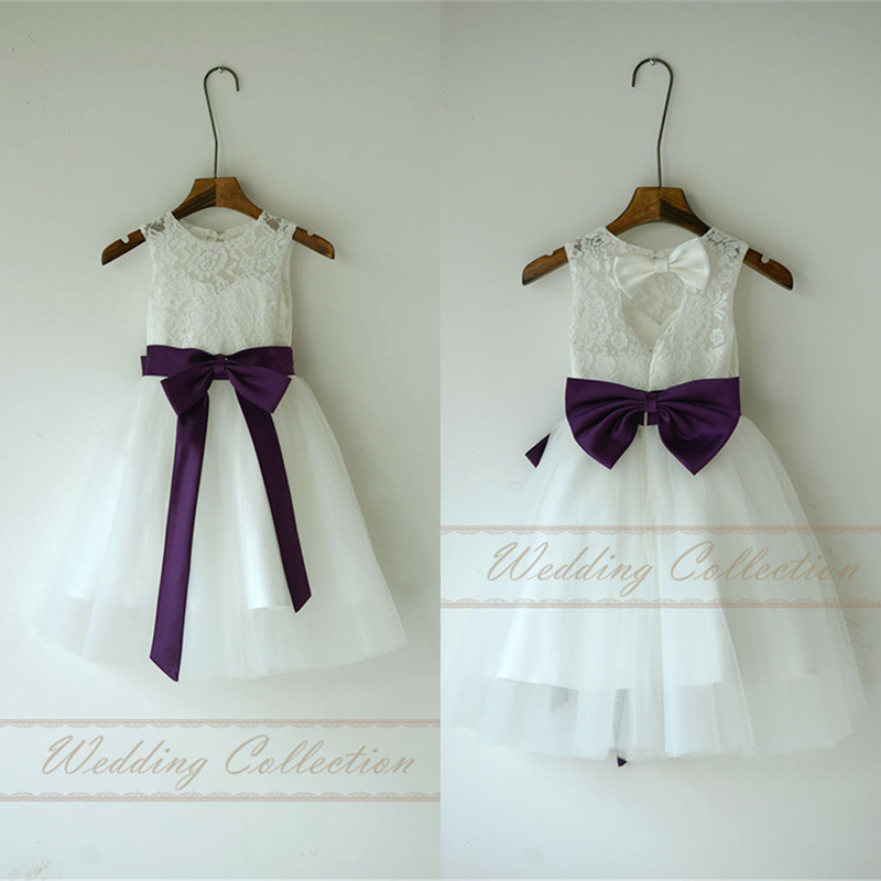 Lace Tulle Flower Girl Dress Applique Neckline Wedding Party Dance Dress W96